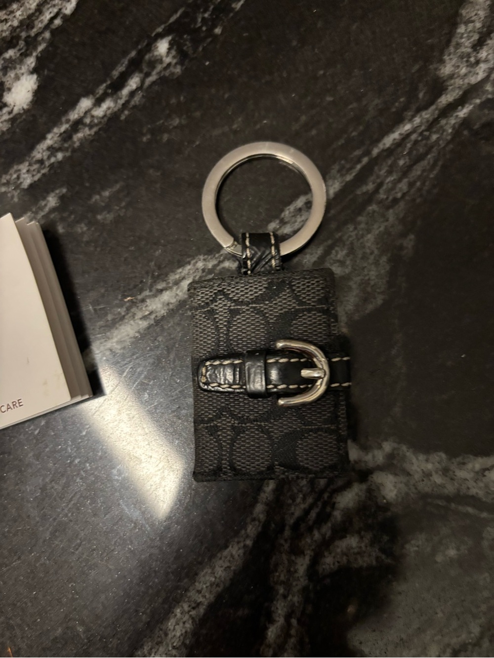 Coach Black Signature Canvas Key Holder with Silver Buckle